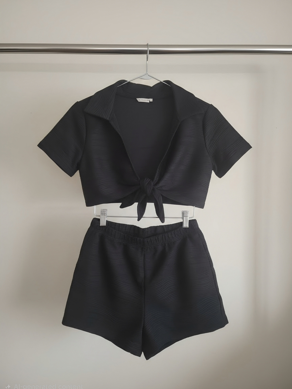 SHEIN Black Tie-Front Crop Top & High Waist Shorts Set - Picture 2 of 4